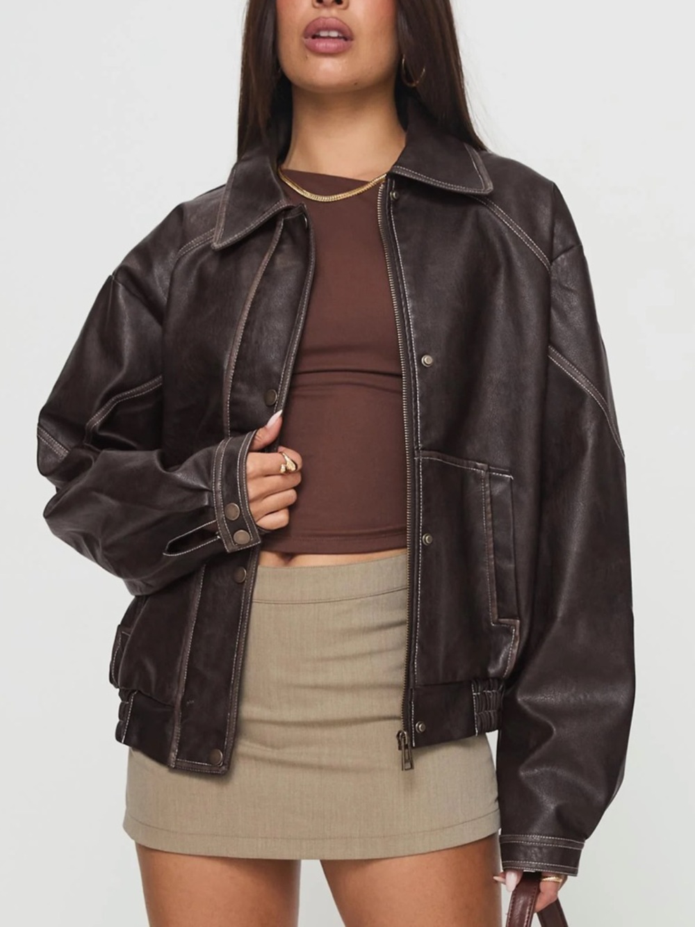 Princess Polly Jaxton Faux Leather Jacket Brown